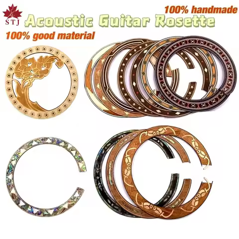 2pcs Classic Acoustic Guitar Rosette rosewood Circle Sound Hole Rosette Inlay Decal Sticker，Acoustic