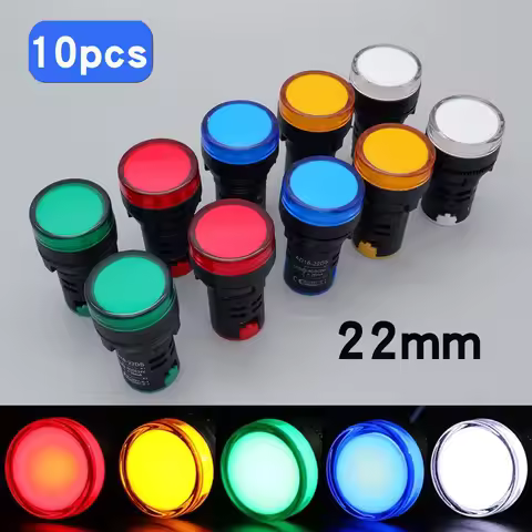 10pcs 22mm Plastic Power Signal Lamp AD16-22DS LED Indicator Light 12V 24V 220V Red Green Blue Yello