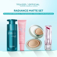 Radiance Matte Set -  Exosome + EGF-PDRN Serum, Tone Up Sunscreen,Glossicle Peptide Balm, Cloud Cush