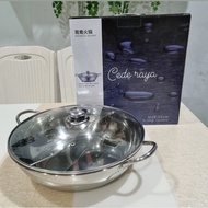 2-separated pan steamboat/ hot pot/ 32 cm stainless steel sangwo/ with glass lid stainless steel pot