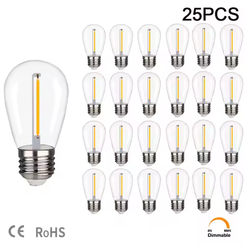 LED S14 Replacement Light Bulbs 1W E27 Shatterproof Retro Edison Bulbs 220V DC3V for Waterproof IP44