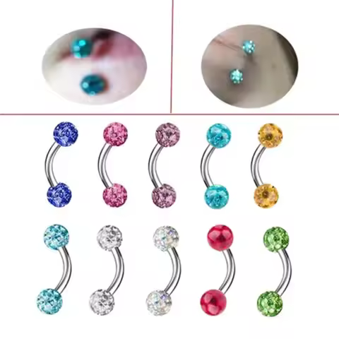 16G 1.2mm Steel Multi Color 3mm Crystal Eyebrow Ring 6-12mm Bar Curved Barbell Ear Piercing