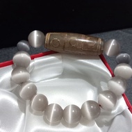 Fortune bracelet healing dzi tibetan nine eye stone and white cat eye size 10 mm