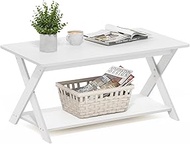 Furinno Modern Simplistic Criss-Crossed Coffee Table, 19.69D x 35.43W x 15.98H in, White
