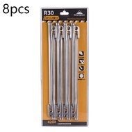 8 PcsSet Camping Tent Pegs 30cm Heavy Duty Stainless Steel Tent Stakes With Hook Rod Stakes Spike Nail For Pitching Camping