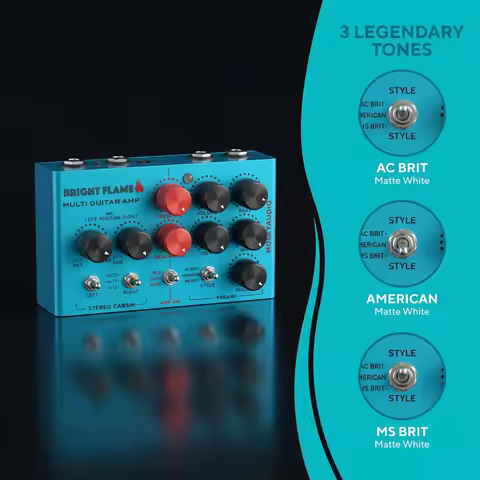 Moskyaudio Bright Flame Preamp & DI Guitar Pedal - 3 Amp Models, Stereo Cab Sim, FX Loop for Guitar/