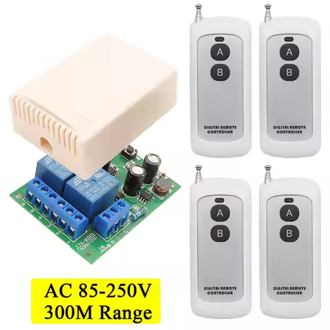 300M Rf Remote 433Mhz Universal Wireless Remote Control Switch AC 85V ~ 250V 2Ch 10A Relay Receiver