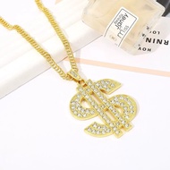 Jewelry Retro Hip-Hop Gold Chain Dollar Symbol Necklace Men Women Dollar Symbol Diamond Pendant
