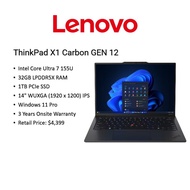[32GB RAM]ThinkPad X1 Carbon Gen 12 Laptop|14"FHD+|Ultra 7 |32GB|Win11Pro|3 Yr Warranty|1.08kg|Brand