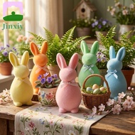 JINXIY Easter Bunny Statue, Plush with Bow Flocked Rabbit Figures, Handmade Solid Color Foam 3D Stan