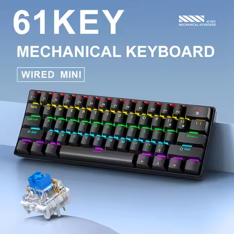 APAYADO K61 60 Percent Custom Mini Wired Gaming Mechanical Keyboard Phantom RGB 61 Keys Red Blue Swi