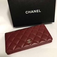 CHANEL 香奈兒紅色羊皮長銀包