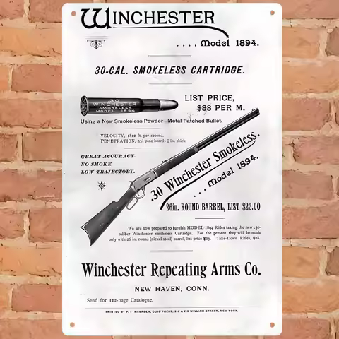 Vintage Winchester Model 1894 Gun Wall Art - Retro Metal Tin Plaque Poster Frame Unique Smokeless Ca