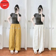 Wide-leg pants in 4 colors ️ PhuongXinh.Shop ️ 93cm long, embroidered with 4-petal flowers, elastic 