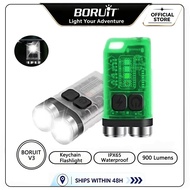 BORUiT V3 LED Keychain Flashlight 900LM Magnetic Suction Type-C Rechargeable UV Mini Camping Working