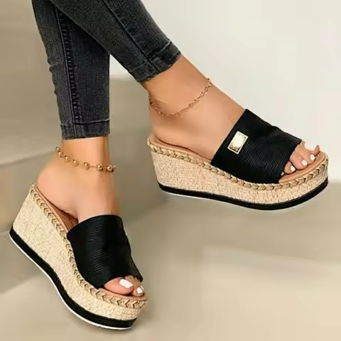 Summer Wedges Slippers Platform High Heels Women Slipper Ladies Outside Shoes Basic Clog Wedge Slipp