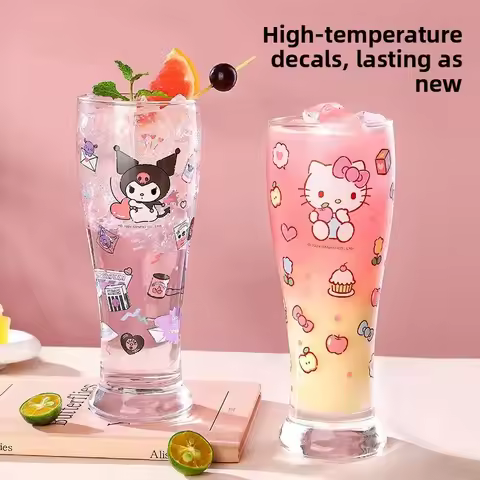 Sanrio Authorized Hello Kitty Glass 400ml High Temperature Resistant Cute Printed Drinkware Juice Be