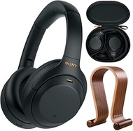 Sony WH1000XM4/B Premium Noise Cancelling Wireless Over-The-Ear Headphones Bundle with Deco Gear Wood Headphone Display Stand and Protective Travel Carry Case