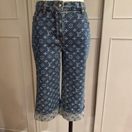 全新絕版限量LV路易威登滿版經典logo七分牛仔褲36/XS