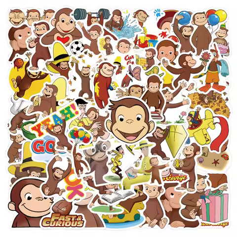 60PCS Curious George Cartoon Stickers Comedy Movies Decals Cute Monkey Kids Toys Fridge Laptop Guita
