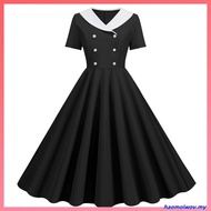 ❥Vintaj Pakaian Pesta❥Hepburn Classy Retro 1950s 60sWomen S Contrasting Color Fashion V-Neck Double-