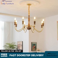 DF French Light Luxury Solid Wood Vintage Candle Chandelier Simple American Style Villa Townhouse St