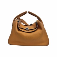 HERMES  Lindy 34 橙色 Clemence 牛皮 銀扣肩背手提包