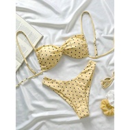 Peachy bikini - Knotted yellow polka dot beach bikini