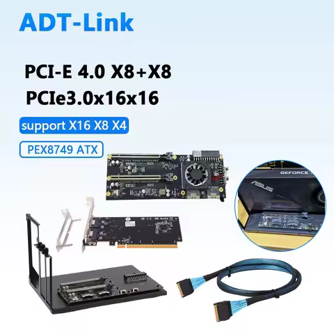 Open Frame Dual PCIe x16 GPU Test Bench, PEX8749 PCIe 3.0 x16 x8 x8 Expansion, Dual Wide Graphics Ca