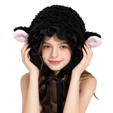 Winter hat for women beanies Cute Warm Costume Headband with Adjustable Chin Ties Sheep Hat Lamb Cos