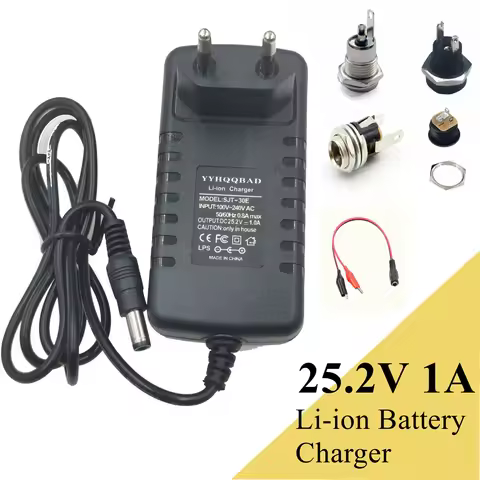 25.2V 1A Li-ion battery charger for 21.6V 22.2V battery 6S 18650 battery pack connector DC5525