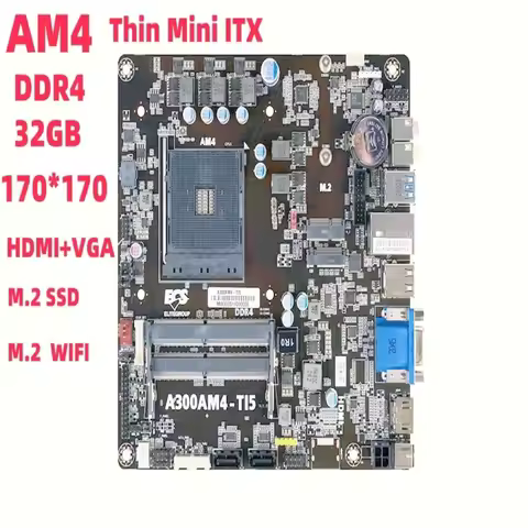 For ECS A300AM4-TI5 Thin Mini ITX 170*170 Motherboard AM4 DDR4 32GB Support Ryzen 2-3-4-5th CPU M.2 