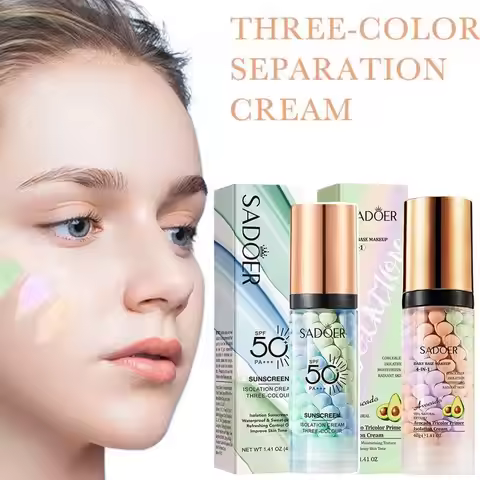 SADOER Avocado Tricolor Primer Isolation Cream SPF 50+ PA+++ 4-In-1 Daily Base Makeup Color Correcti