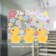Decal Sticker Vịt Trắng Vàng Hoa Cute Dán Gương Decor Cửa Kính Trang Trí Cửa Hàng Dán Phòng Bé
