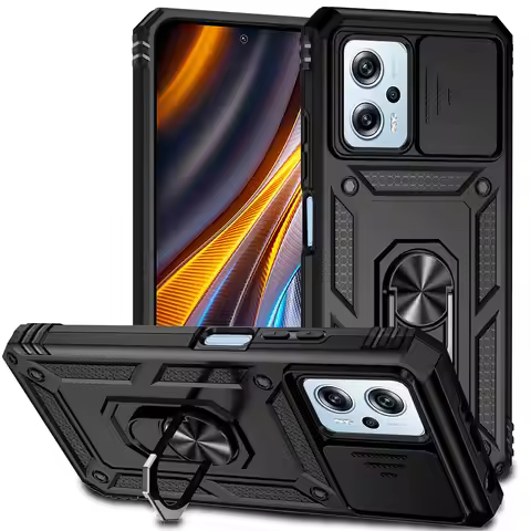 Shockproof For Xiaomi Poco X4 GT Case With Holder Phone Back Cover Magnetic Heavy Duty Camera Protec