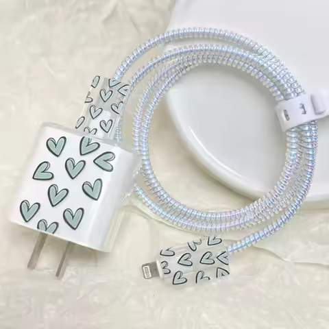 20W US Charger Protection Cover For iphone Cute Cherry USB Cable Winder Protector Shell Case For App