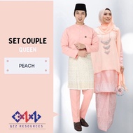 [PEACH] SET COUPLE QUEEN BAJU MELAYU CEKAK MUSANG SLIMFIT KURUNG SONGKET PRINTED RAYA SEDONDON TUNAN
