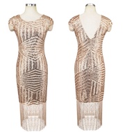 Sexy Midi Sequin Fringe Dress Vintage Deco 1920s Gatsby Flapper Dress Women Geometric Cap Sleeve Dee