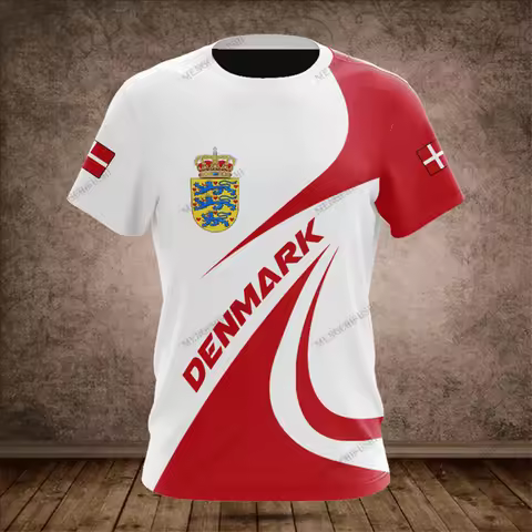 Summer Custom Name Denmark Shield Graphic T-shirts Unisex Casual Streetwear Crewneck Oversized Short