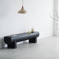 Wabi-Sabi Style Carbonized Long Bench Natural Wood Black TV Cabinet Clothing Store Shoe Changing Ben