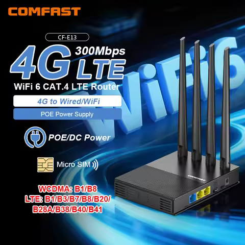 comfast WiFi6 4G LTE Cat.4 SlM Card wireless Router 300Mbps 2.4G 4 Antennas PlugPlay Outdoor Portabl