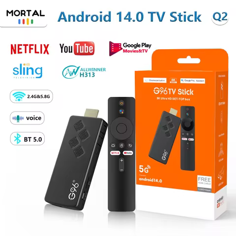 Factory Price Android 14 TV Stick Mortal Q2 Voice Remote 8K 4K Video BT5.0 Wifi6 Netflix YouTube Fas