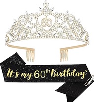 60th Birthday Gifts for Women with 60th Birthday Sash for Women & Birthday Tiara, Happy 60th Birthda