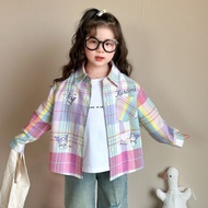 Girls Checked Shirt Spring Little Girls Fashionable New Style Long-Sleeved Children Jacket Spring Au