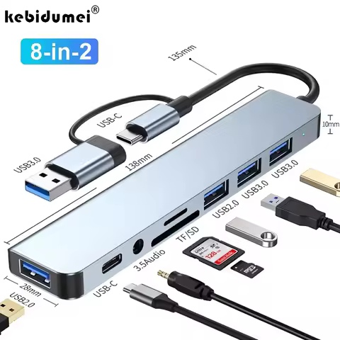 8-IN-2 USB HUB 3.0 USB C HUB Dock Station 5Gbps High Speed Transmission USB Splitter Type C to USB O