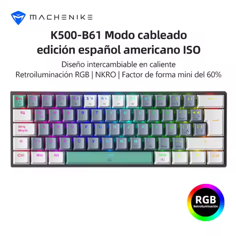 MACHENIKE K500-B61 Mini Mechanical Keyboard Español Americano ISO Edition Wired 60% Mini Hot-swap RG