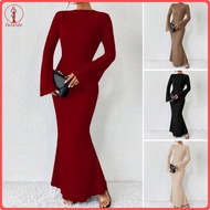 fulaide Womens Bell Long Sleeve Bodycon Maxi Dress Mock Neck Slim Fit Party Cocktail Dress Fall Wedd