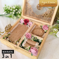 Kotak Mahar 3in1 / Ring Box Rustic Komplit / Kotak Cincin Kalung &amp; Gelang / Tempat Mahar Kayu Tutup Akrilik / Kotak Mahar Kayu Unik