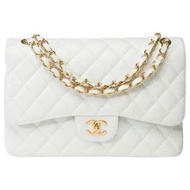 Chanel Small Classic Flap - Grained Calfskin & Gold-Tone Metal, White