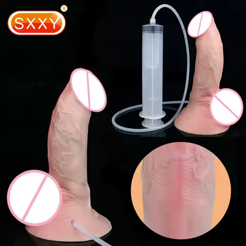 SXXY Silicone Ultra Squirting Dildo With Strong Sucker Soft Realistic Ejaculation Anal Plug For Men 